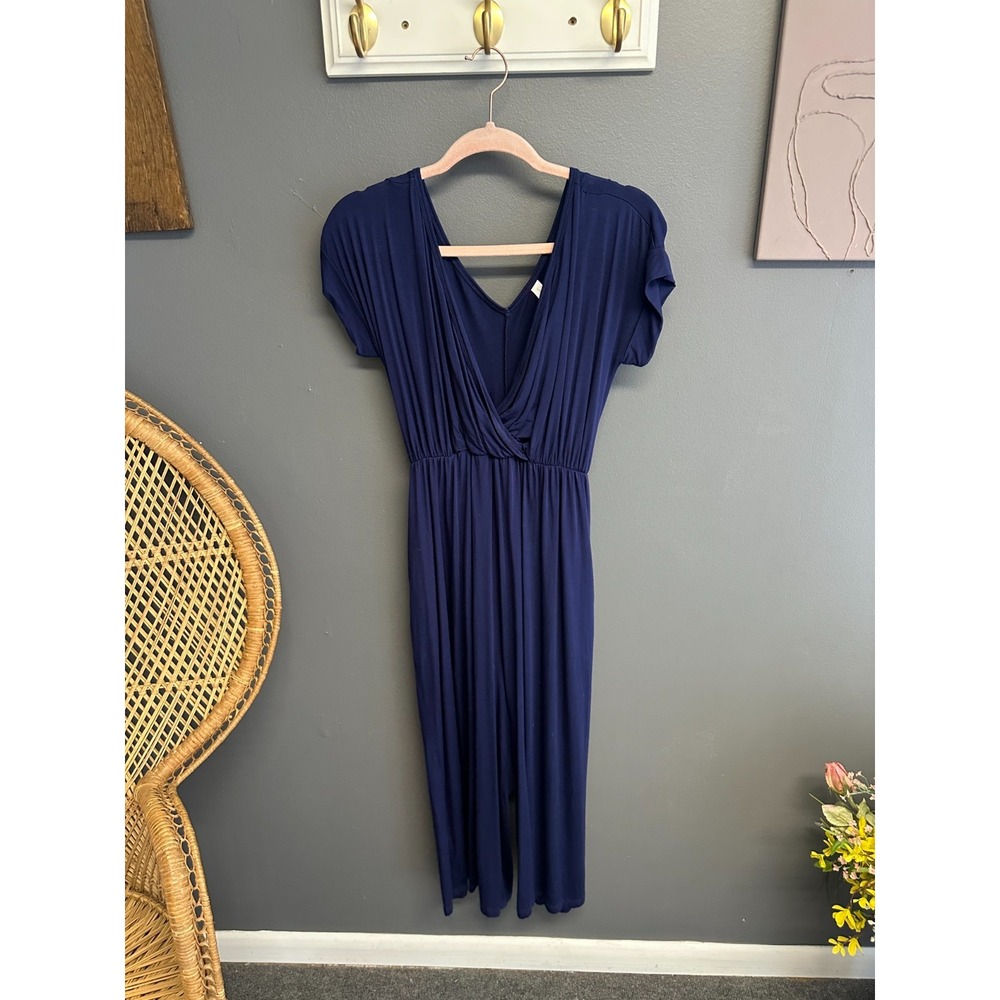Latched Mama Womens Size S Nursing Navy Jumpsuit Romper Wide Leg Ankle Length